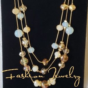 Layered Gold Tone Crystal Necklace